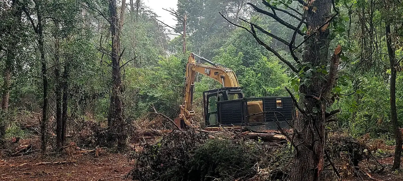 Heavy equipment clearing fallen trees and storm debris services by 3 George's Grading